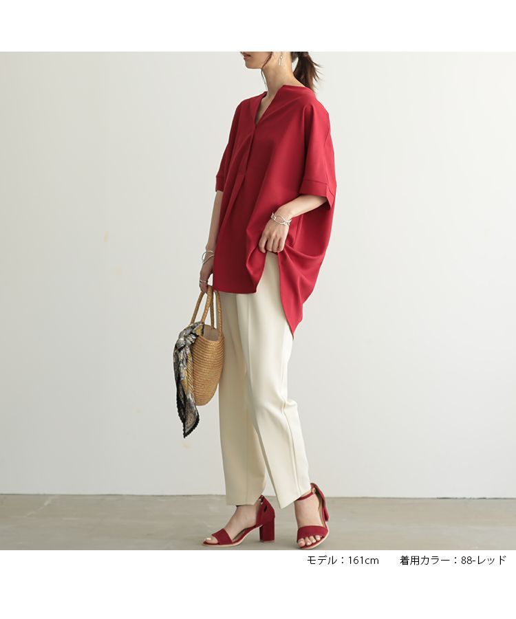 ノーワンノーズ No one knows スキッパーヘンリー半袖トップス レディース きれいめ 無地 シンプル シャツ Tシャツ ブラウス トップス 涼しい ゆったり 大きめ ルーズ ワイド スキッパー