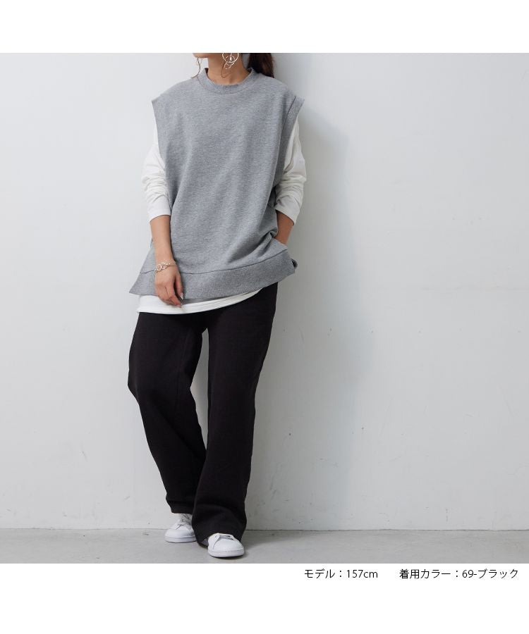 ノーワンノーズ No one knows 裏毛 ワイド きれいめ 大人 プルオンパンツ パンツ 楽ちん ゆる ラフ イージーパンツ レディース カジュアル スウェット スウェットパンツ コットン100,69-ブラック
