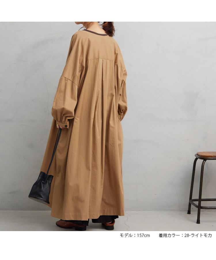 ノーワンノーズ No one knows ツイル ドロップショルダー きれいめ aライン ノーカラー ライト コート アウター バルーンスリーブ レディース 大きいサイズ 長袖 ロング ロング丈 シンプ