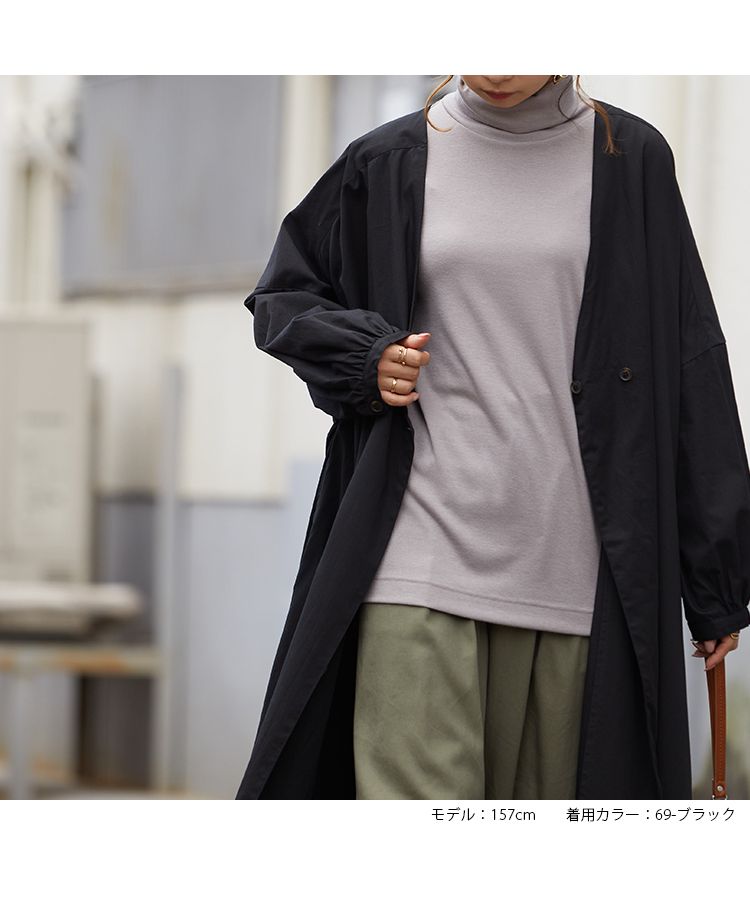 ノーワンノーズ No one knows ツイル ドロップショルダー きれいめ aライン ノーカラー ライト コート アウター バルーンスリーブ レディース 大きいサイズ 長袖 ロング ロング丈 シンプ