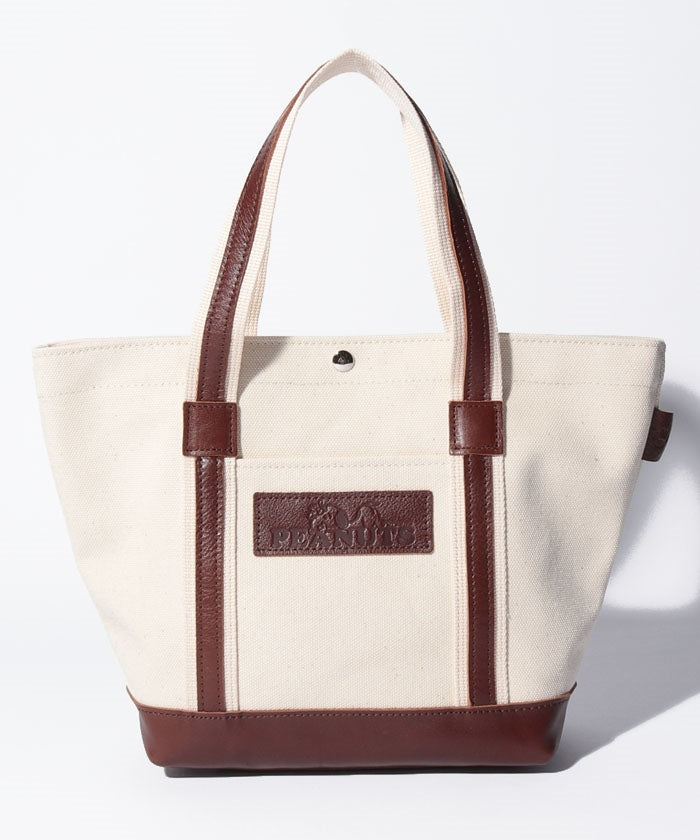 スヌーピーレザーコレクション SNOOPY Leather Collection スヌーピー レザー×キャンバストート M,ブラウン
