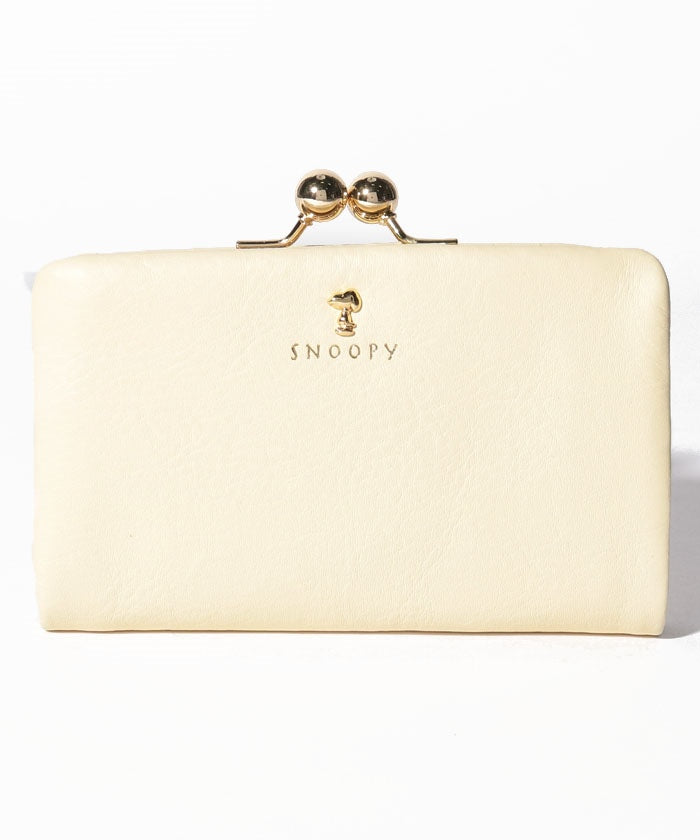 スヌーピーレザーコレクション SNOOPY Leather Collection PEANUTS SNOOPY スモーキーパステル がま口二つ折れ,アイボリー