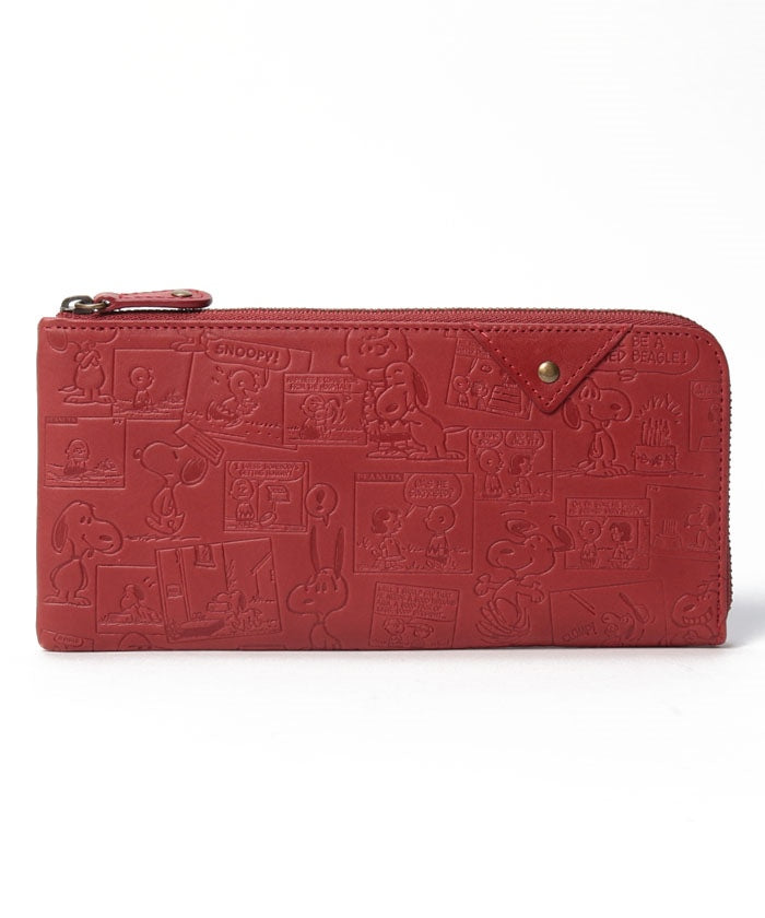 スヌーピーレザーコレクション SNOOPY Leather Collection SNOOPY/スヌーピー/ヴィンテージコミック柄スリム長財布/本革,RED