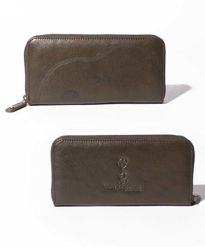 スヌーピーレザーコレクション SNOOPY Leather Collection スヌーピー/SNOOPY/ピーナッツ/PEANUTS/ラウンド束入れ,ブラウン