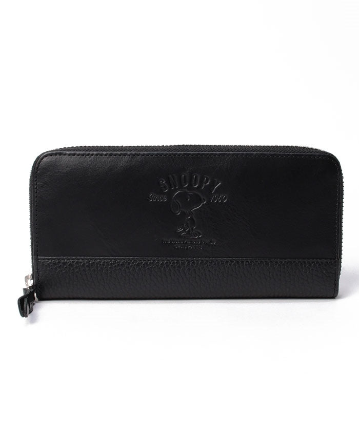 スヌーピーレザーコレクション SNOOPY Leather Collection スヌーピー/PEANUTS/ピーナッツ/蝶ネクタイシリーズ/R束入れ/長財布,ブラック