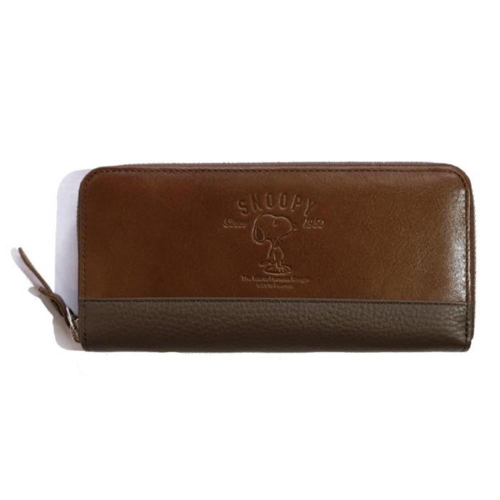 史努比皮革系列 SNOOPY Leather Collection 史努比/PEANUTS/花生/蝴蝶結系列/R束入錢包/長錢包
