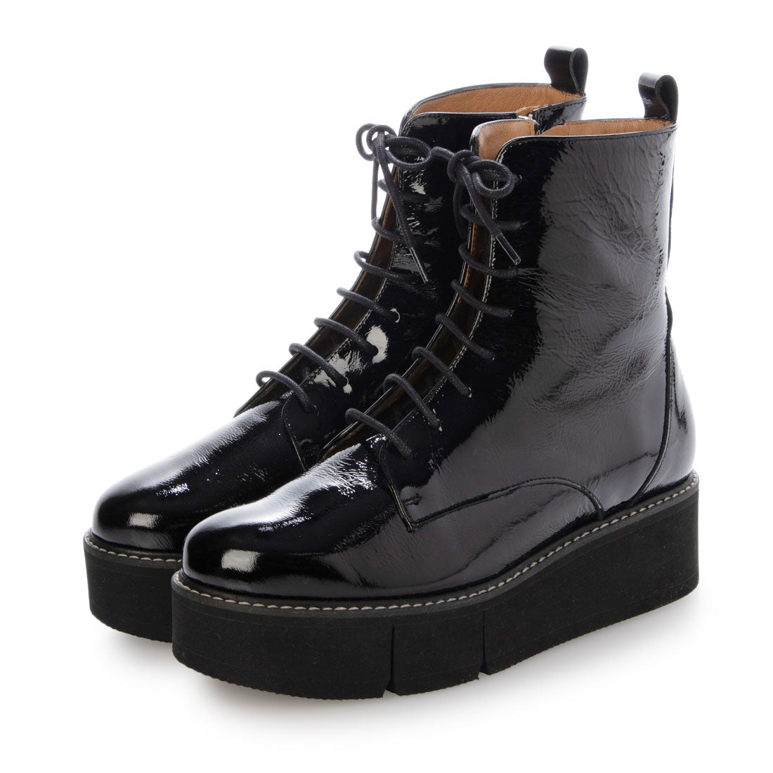アンヘル アラルコン ANGEL ALARCON プラットフォームレースアップブーツ （ブラックエナメル） ブラックエナメル
