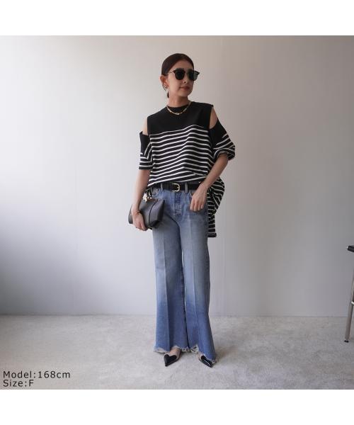 アナナ anana anana カットソー a19-026 ボーダー オフショルダー （BLK-WHT/ブラック） BLK-WHT/ブラック