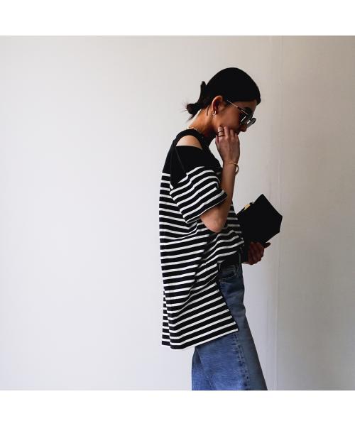 アナナ anana anana カットソー a19-026 ボーダー オフショルダー （BLK-WHT/ブラック） BLK-WHT/ブラック