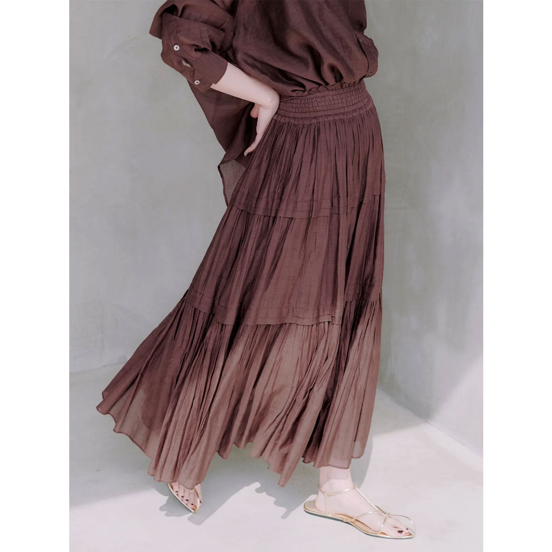 アニュアンス anuans Indiaシルクブレンドティアードスカート （BROWN） BROWN