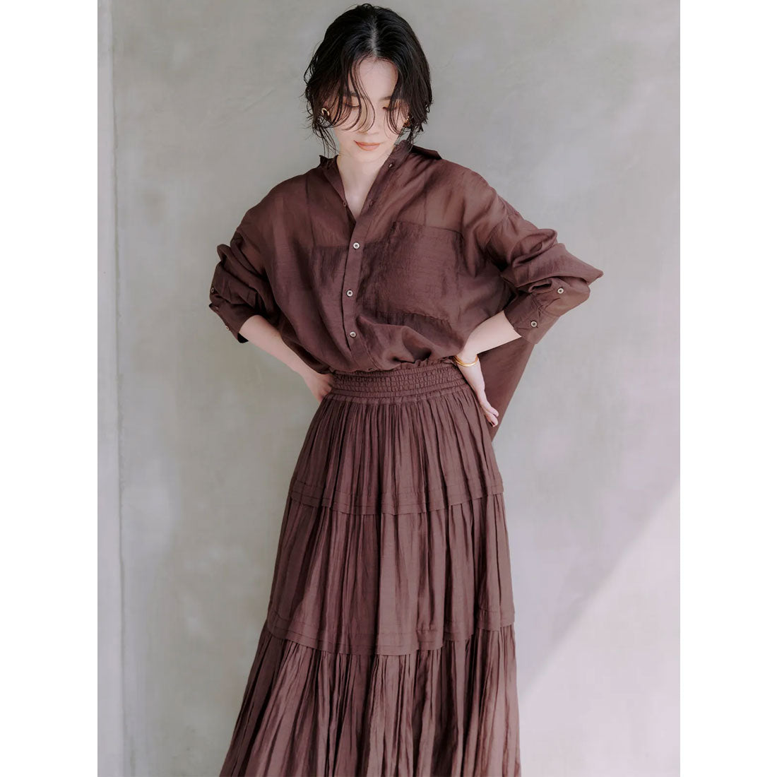 アニュアンス anuans Indiaシルクブレンドティアードスカート （BROWN） BROWN
