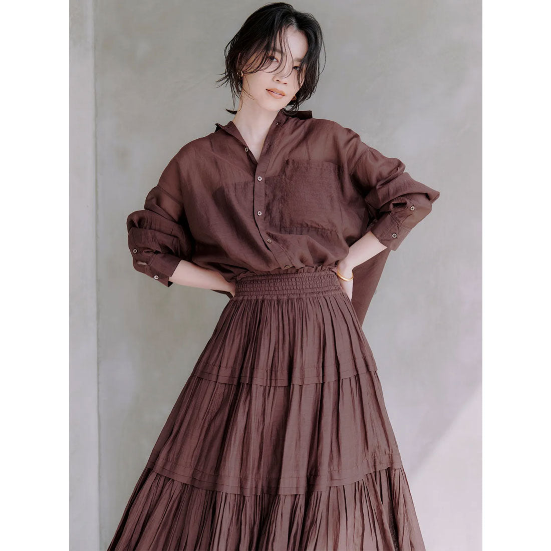 アニュアンス anuans Indiaシルクブレンドティアードスカート （BROWN） BROWN