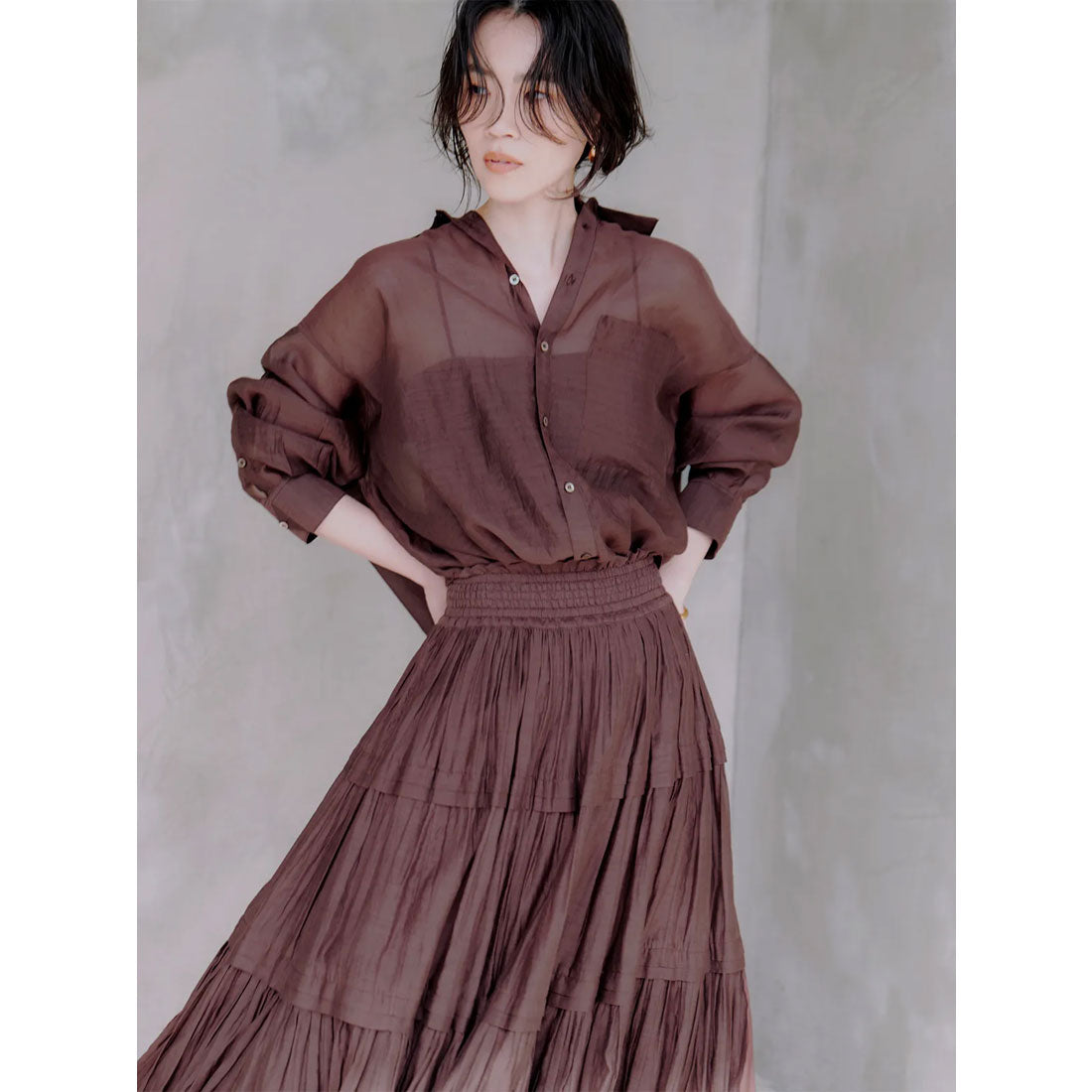 アニュアンス anuans Indiaシルクブレンドティアードスカート （BROWN） BROWN