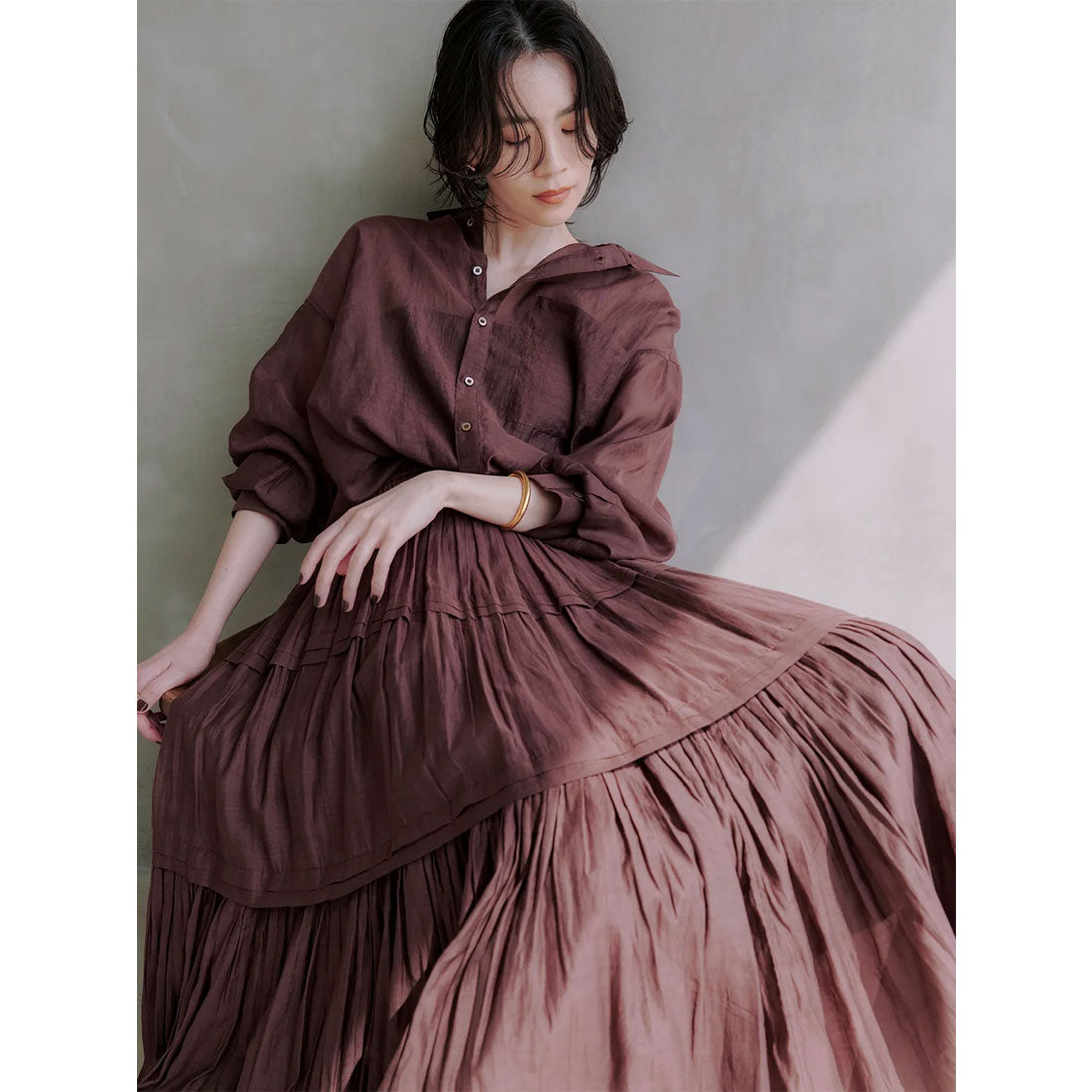 アニュアンス anuans Indiaシルクブレンドティアードスカート （BROWN） BROWN