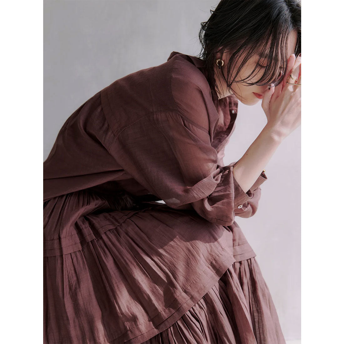 アニュアンス anuans Indiaシルクブレンドティアードスカート （BROWN） BROWN