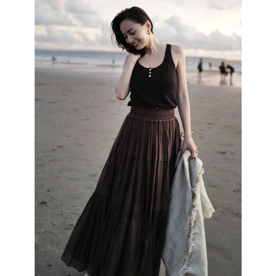 アニュアンス anuans Indiaシルクブレンドティアードスカート （BROWN） BROWN