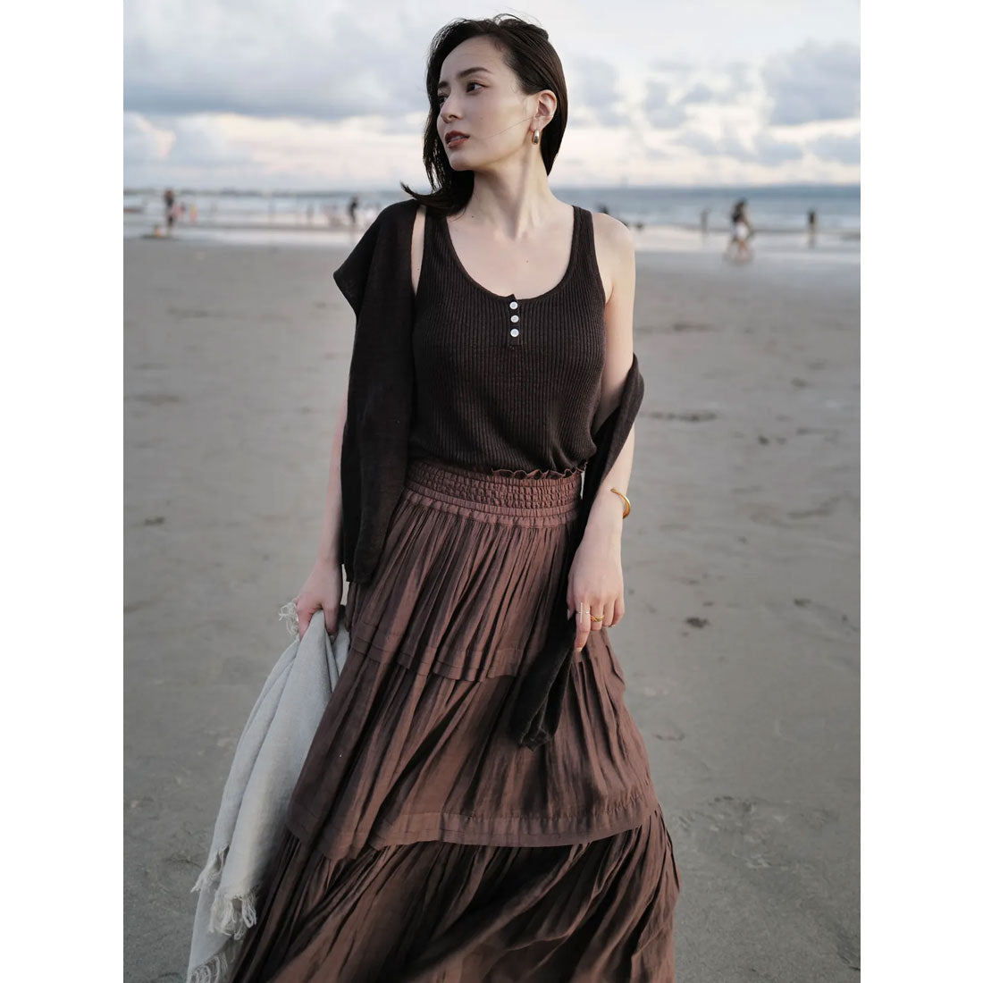 アニュアンス anuans Indiaシルクブレンドティアードスカート （BROWN） BROWN