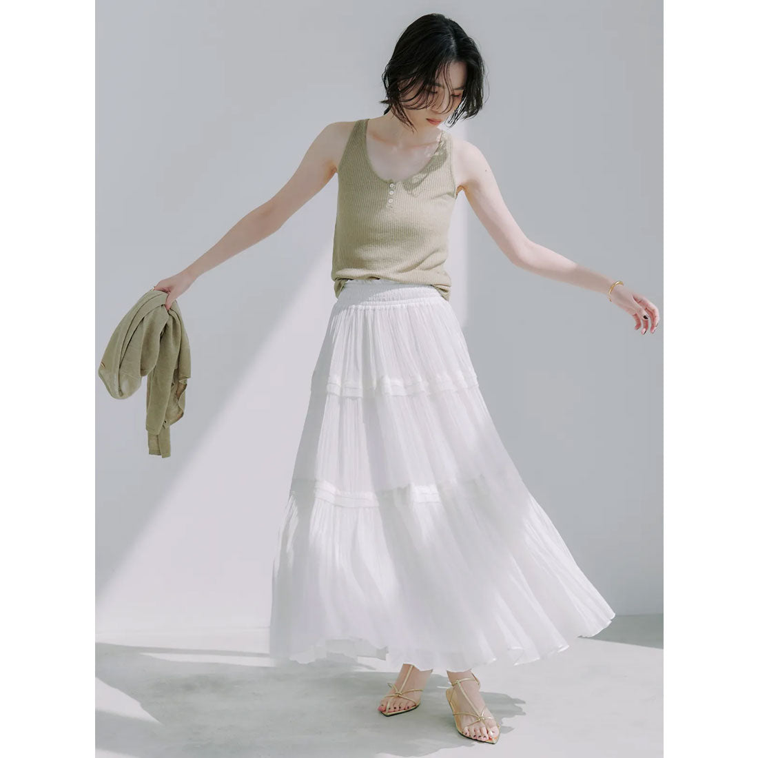アニュアンス anuans Indiaシルクブレンドティアードスカート （BROWN） BROWN