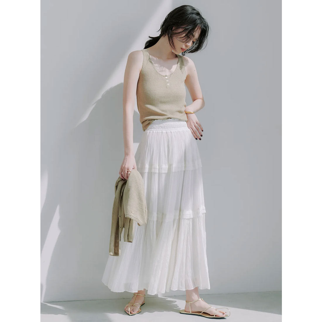アニュアンス anuans Indiaシルクブレンドティアードスカート （BROWN） BROWN