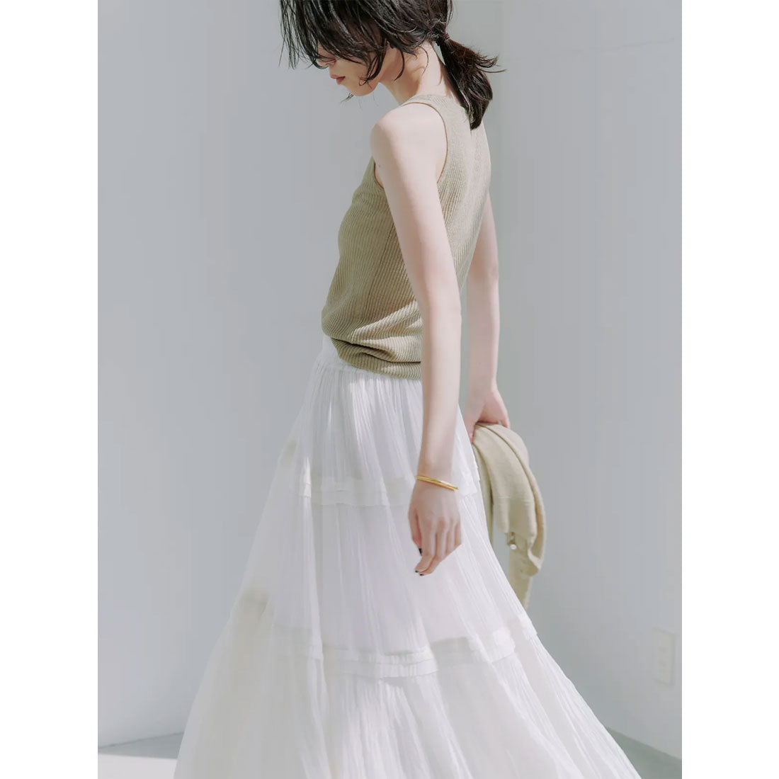 アニュアンス anuans Indiaシルクブレンドティアードスカート （BROWN） BROWN