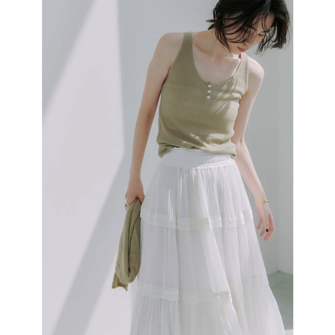 アニュアンス anuans Indiaシルクブレンドティアードスカート （BROWN） BROWN