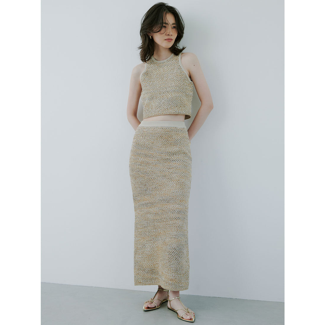 アニュアンス anuans ニットツィードタイトスカート （BEIGE） BEIGE