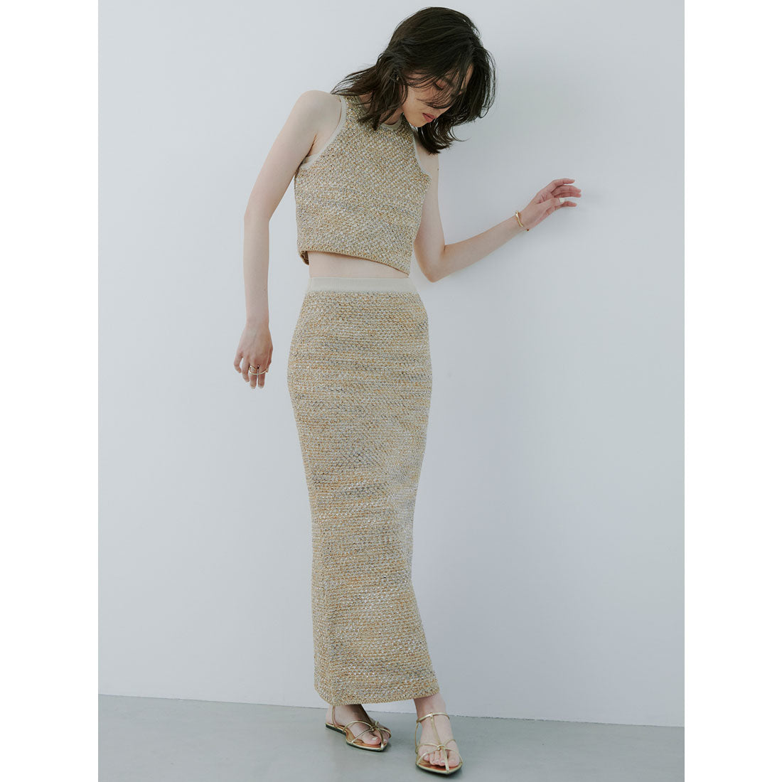 アニュアンス anuans ニットツィードタイトスカート （BEIGE） BEIGE