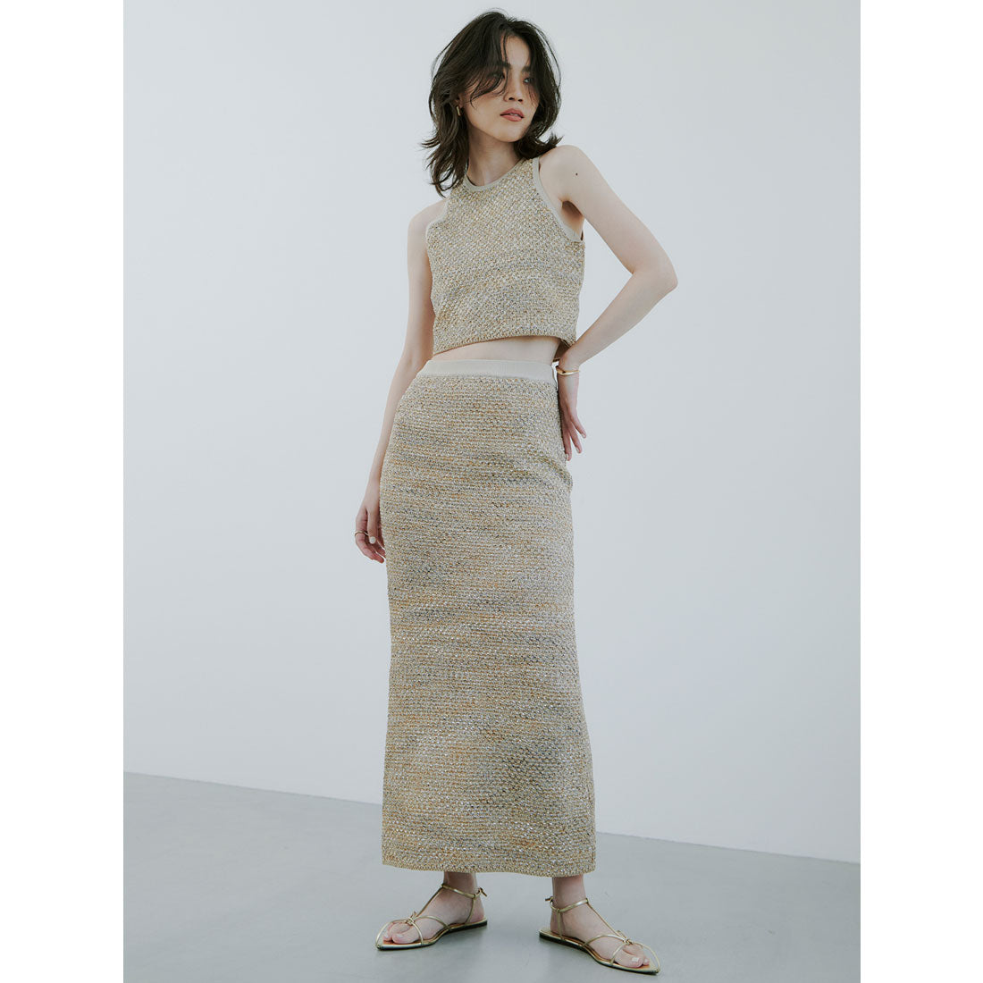 アニュアンス anuans ニットツィードタイトスカート （BEIGE） BEIGE