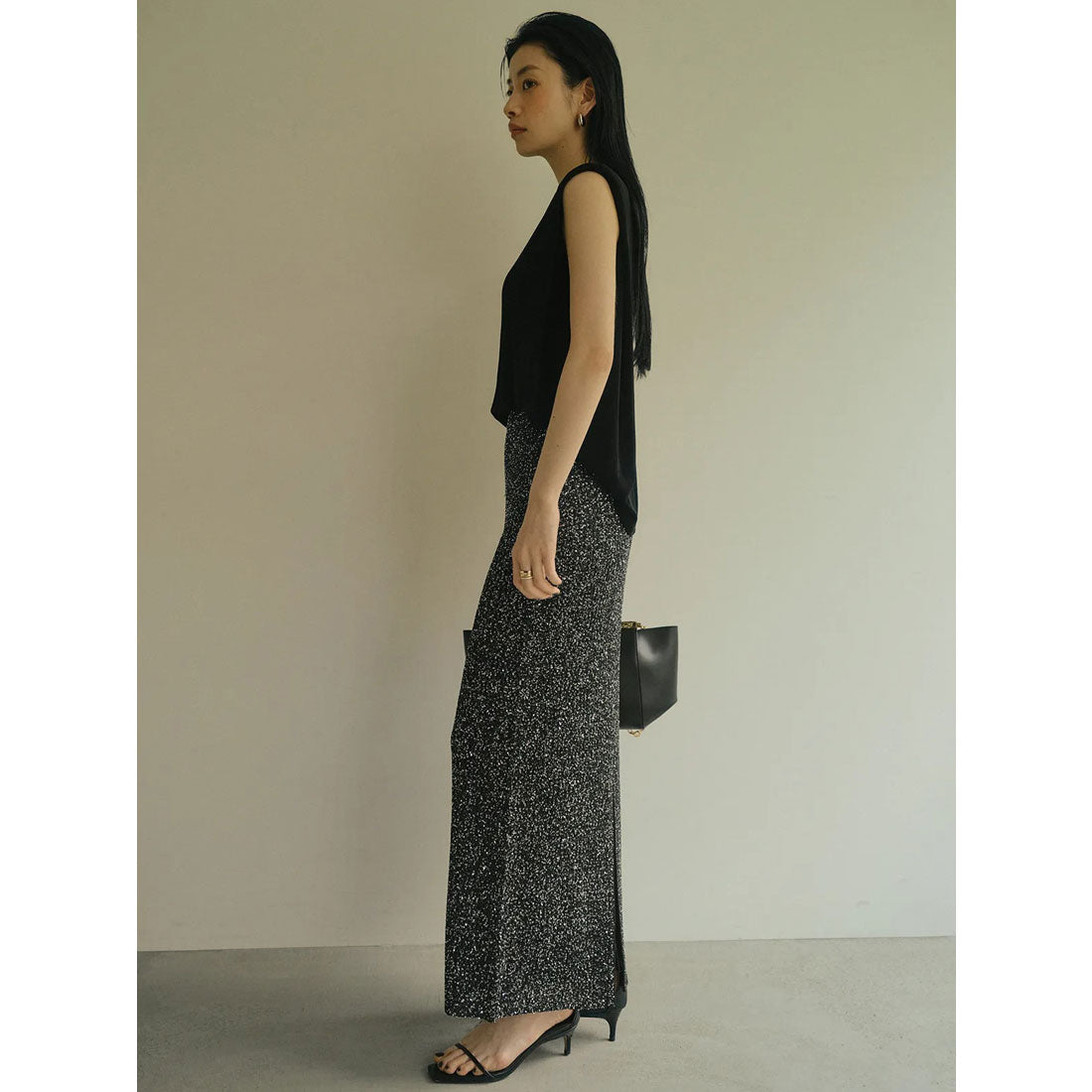 アニュアンス anuans アセテートノースリーブカットトップス （BLACK） BLACK