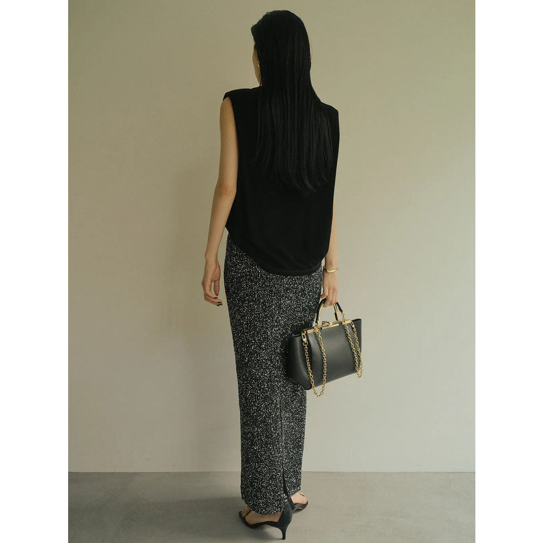 アニュアンス anuans アセテートノースリーブカットトップス （BLACK） BLACK