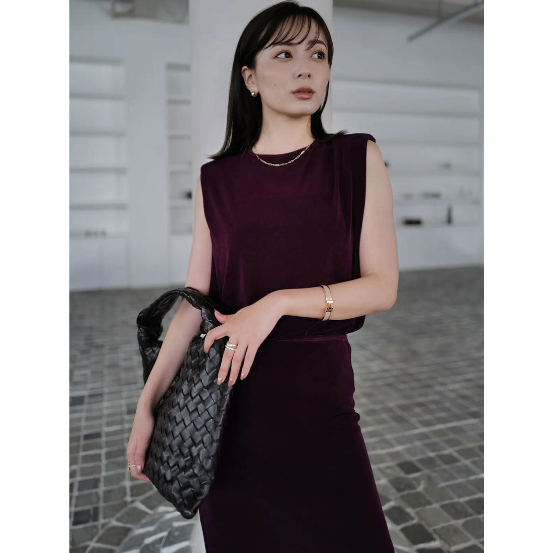 アニュアンス anuans アセテートノースリーブカットトップス （BLACK） BLACK