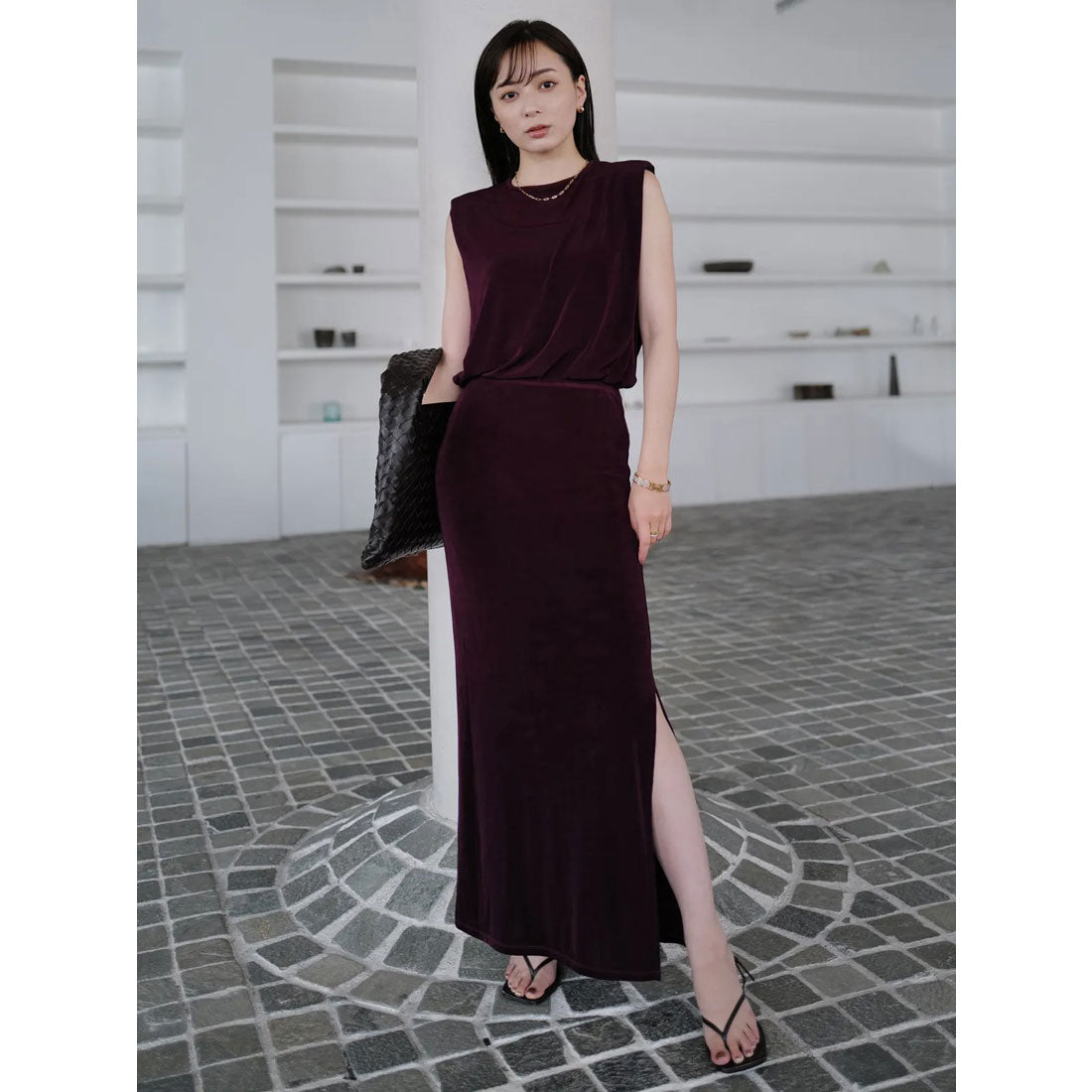 アニュアンス anuans アセテートノースリーブカットトップス （BLACK） BLACK
