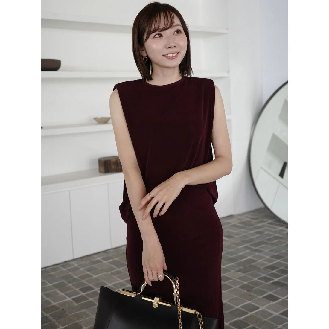 アニュアンス anuans アセテートノースリーブカットトップス （BLACK） BLACK
