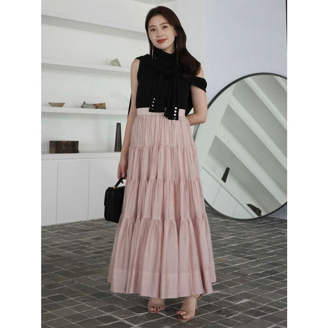 アニュアンス anuans テンセルリッチオーガンティアードスカート （PINK BEIGE） PINK BEIGE