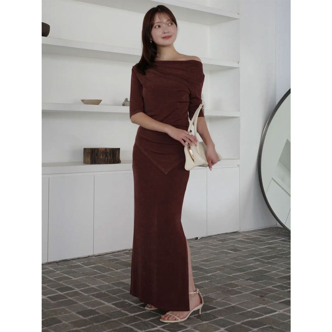 アニュアンス anuans アセテートカットナロースカート （BROWN） BROWN