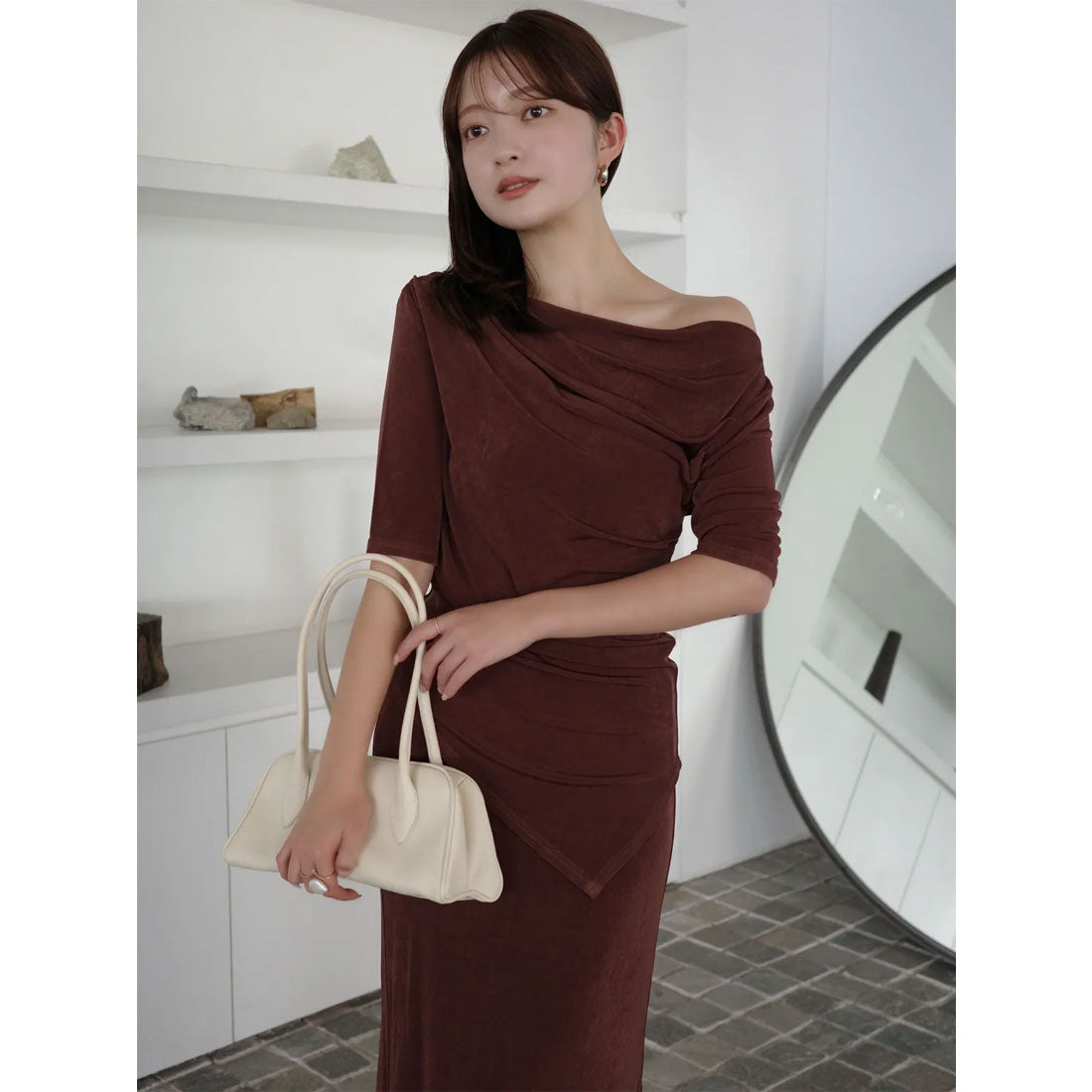 アニュアンス anuans アセテートカットナロースカート （BROWN） BROWN
