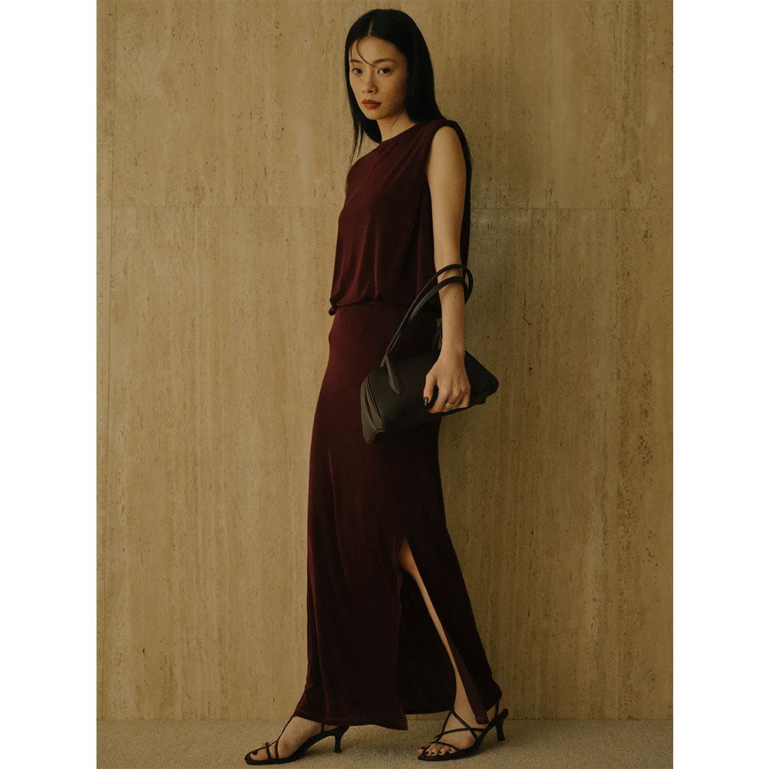 アニュアンス anuans アセテートカットナロースカート （BROWN） BROWN