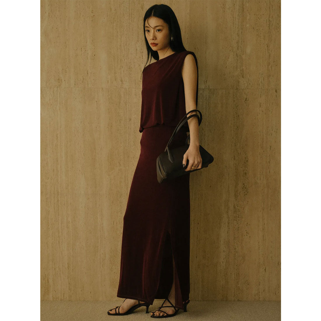 アニュアンス anuans アセテートカットナロースカート （BROWN） BROWN