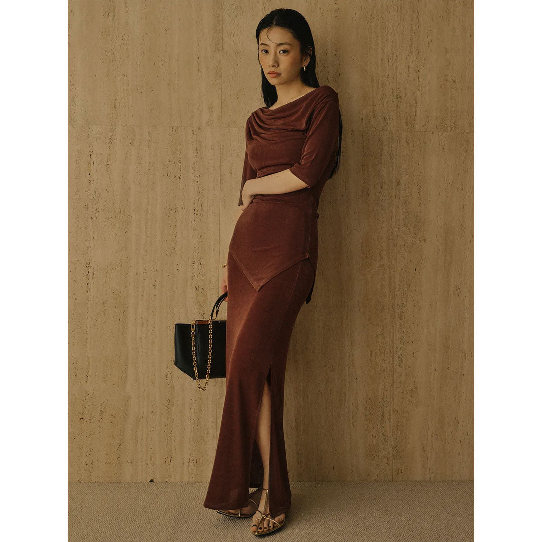 アニュアンス anuans アセテートカットナロースカート （BROWN） BROWN