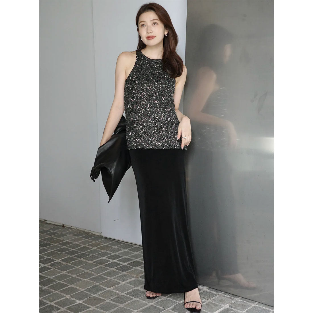 アニュアンス anuans アセテートカットナロースカート （BLACK） BLACK