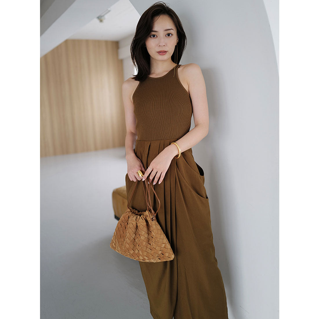 アニュアンス anuans ドレープニットドッキングワンピース （CAMEL） CAMEL