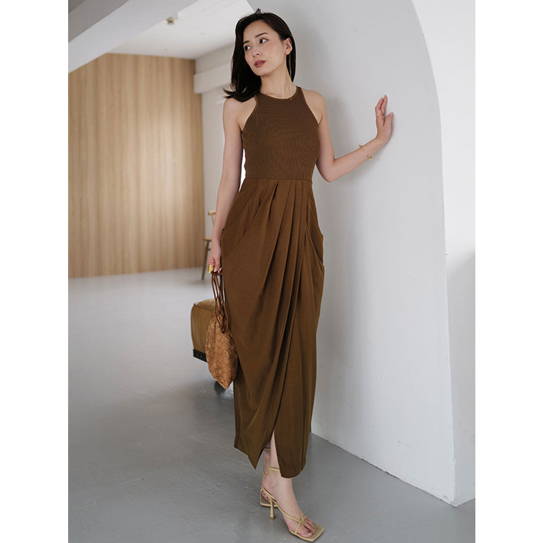 アニュアンス anuans ドレープニットドッキングワンピース （CAMEL） CAMEL