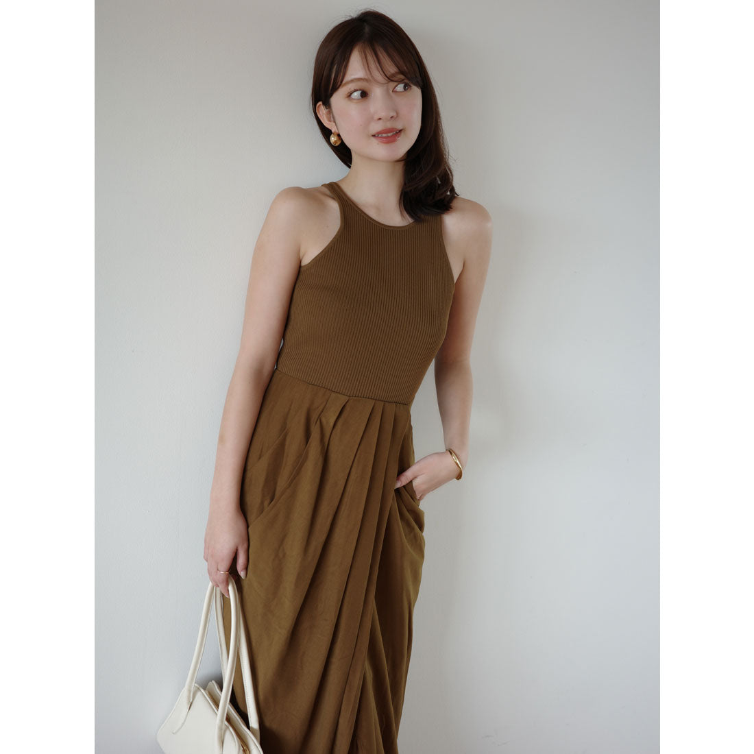 アニュアンス anuans ドレープニットドッキングワンピース （CAMEL） CAMEL