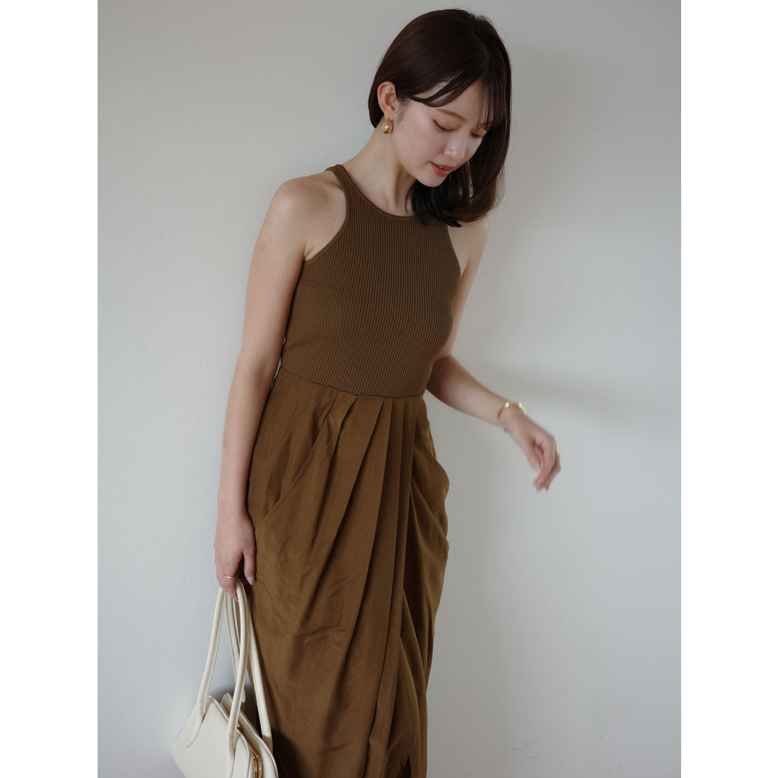 アニュアンス anuans ドレープニットドッキングワンピース （CAMEL） CAMEL