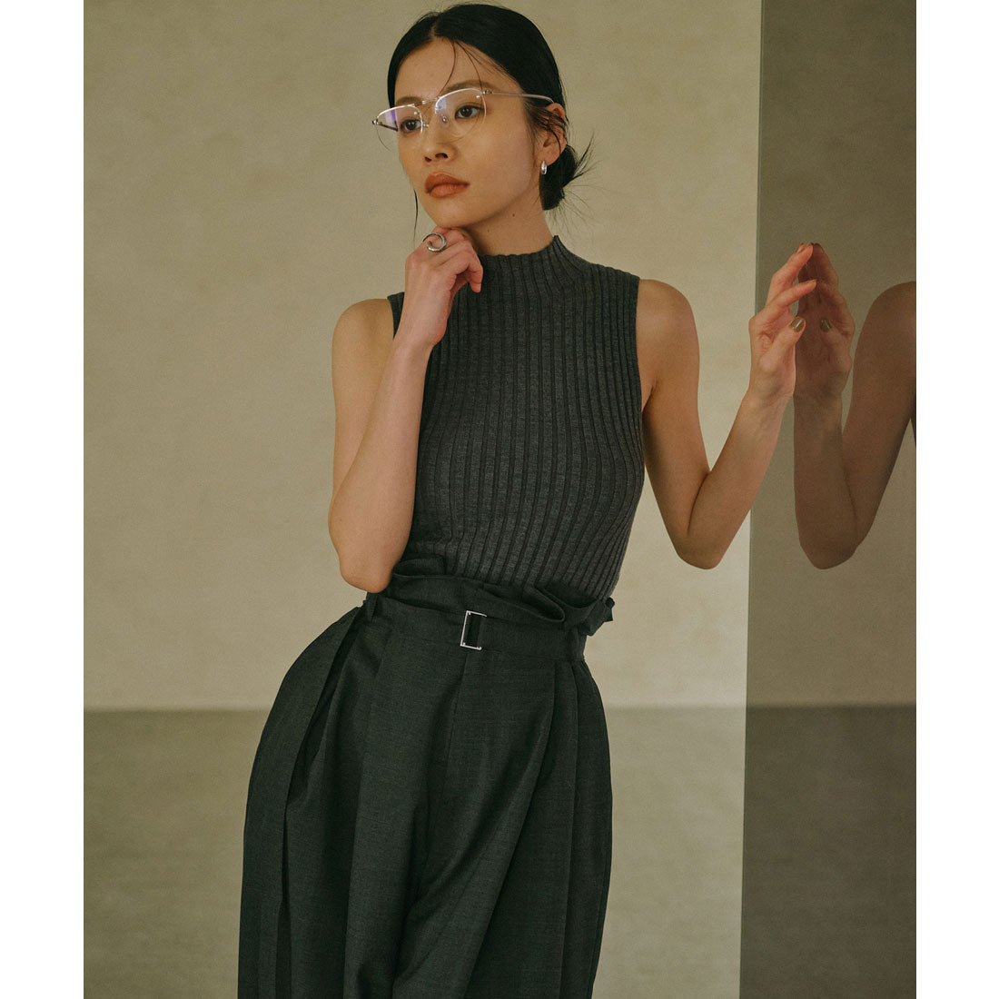 アニュアンス anuans ノースリーブウールリブニットトップス （GREY） GREY