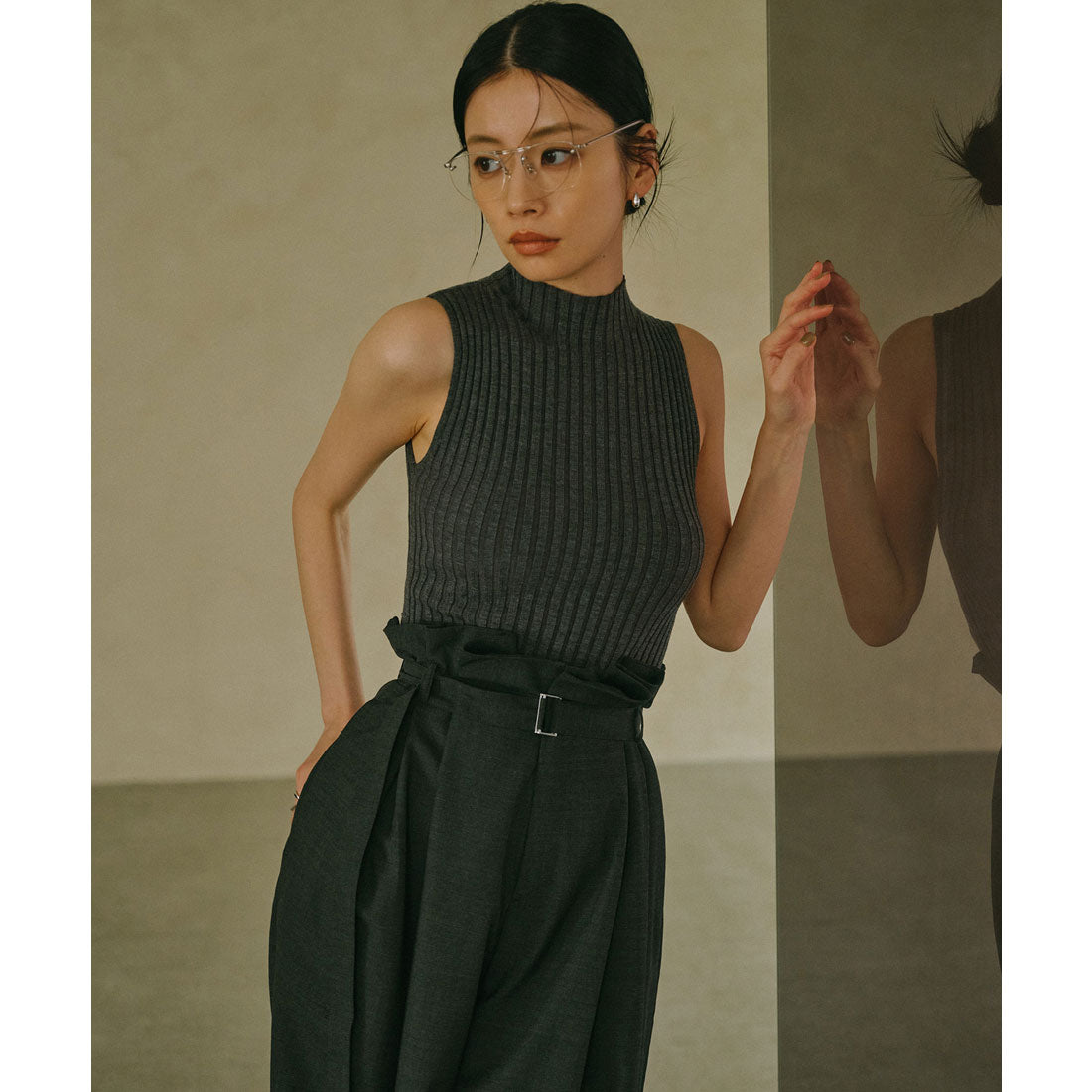 アニュアンス anuans ノースリーブウールリブニットトップス （GREY） GREY