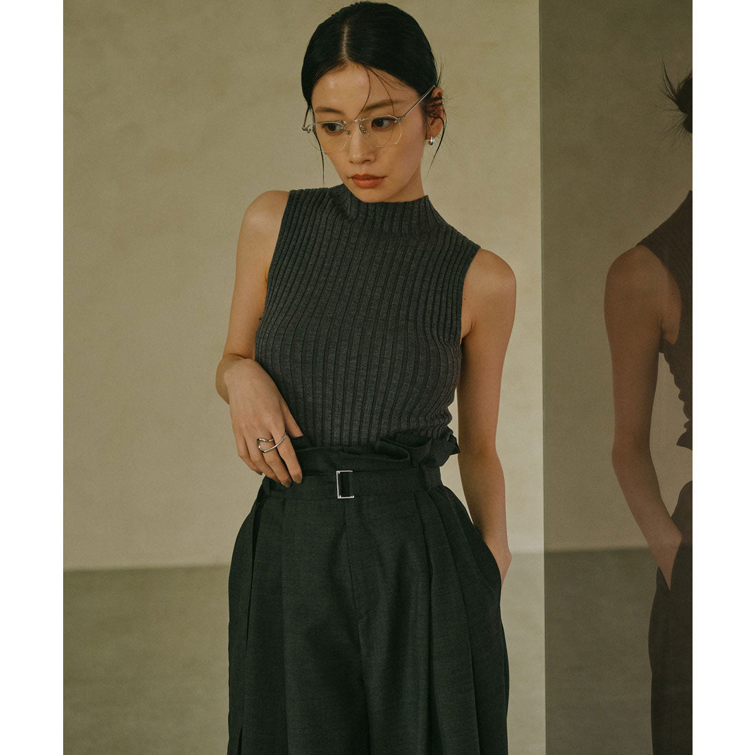 アニュアンス anuans ノースリーブウールリブニットトップス （GREY） GREY