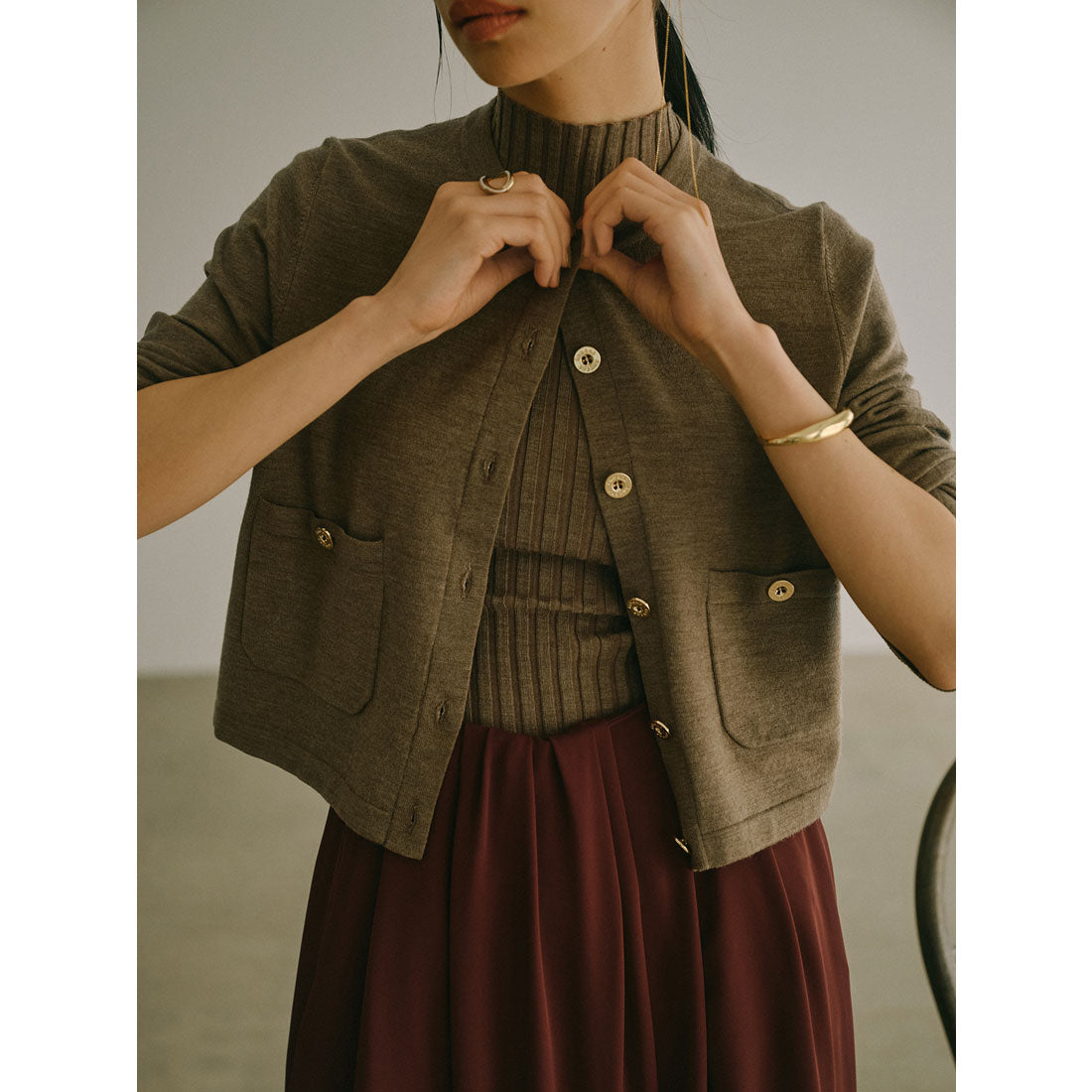 アニュアンス anuans ベーシックウールニットカーディガン （BROWN） BROWN