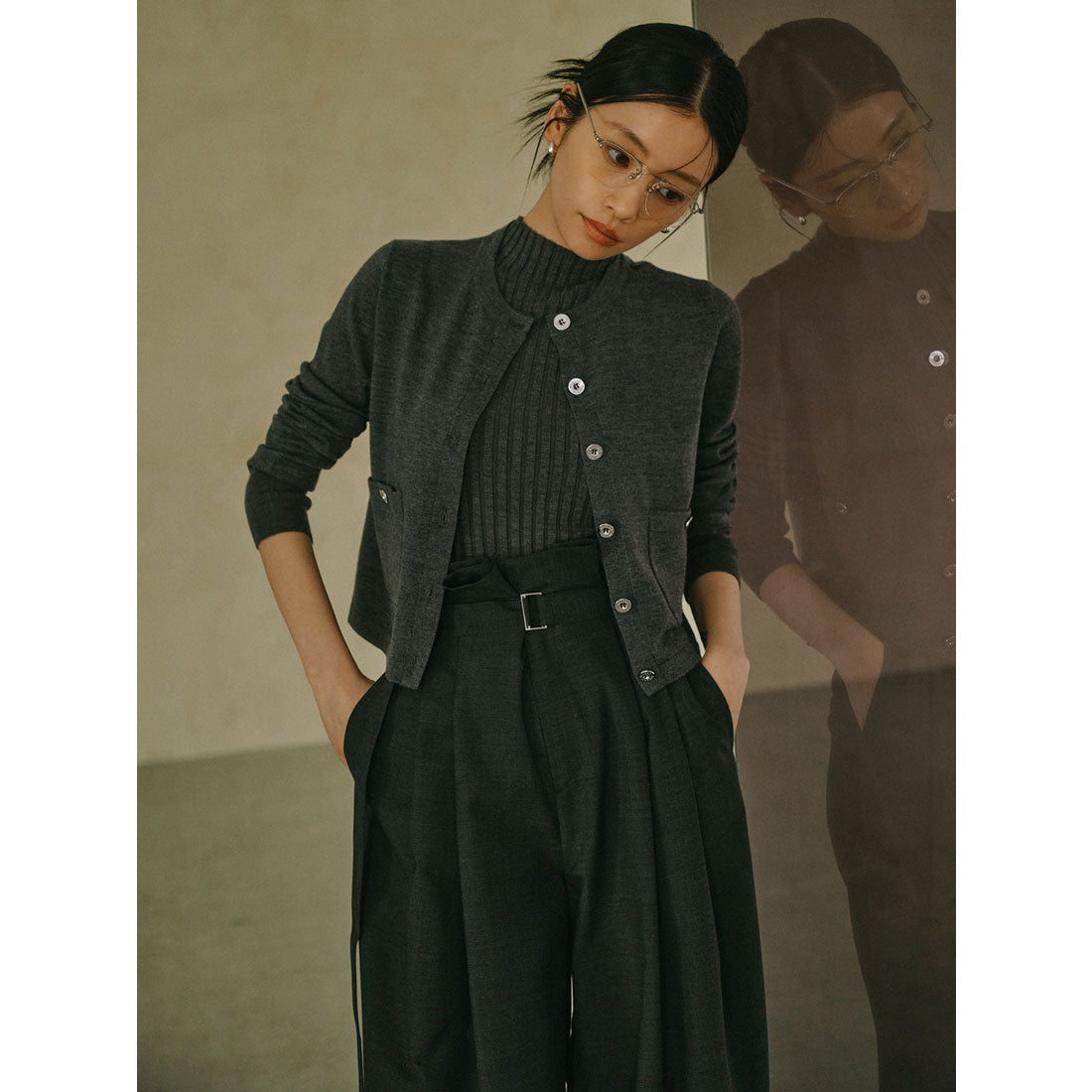 アニュアンス anuans フリルタックワイドパンツ （GREY） GREY