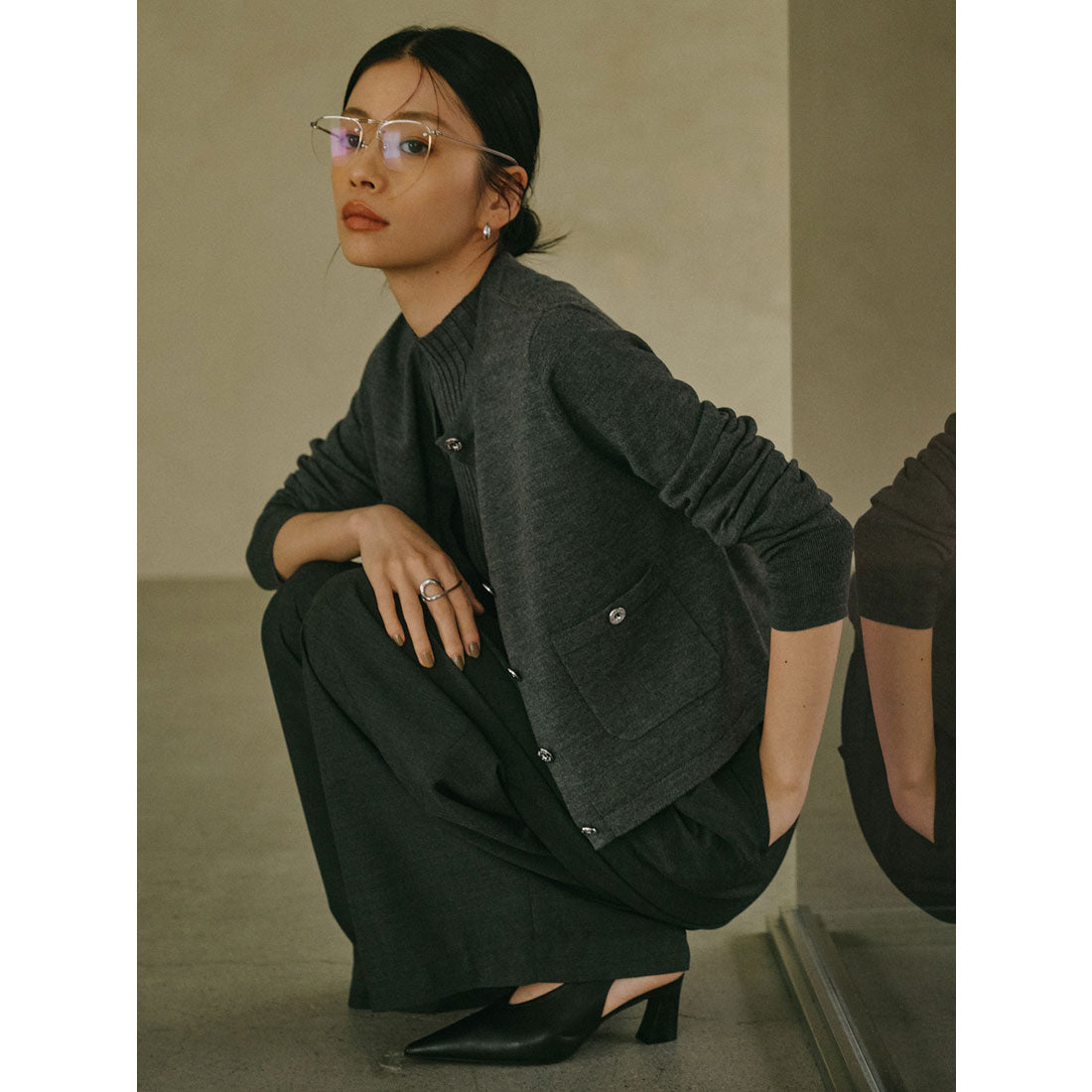 アニュアンス anuans フリルタックワイドパンツ （GREY） GREY